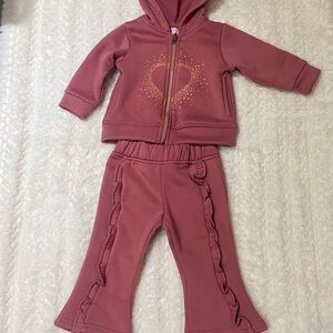 Pink Hoodie and Pants Set with Heart Design